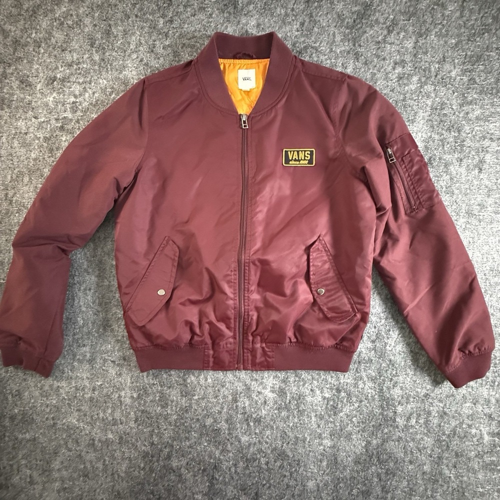 Vans Mens Medium Burgundy MA-1 Bomber Flight Jacket‎ Orange Lining Since 1966